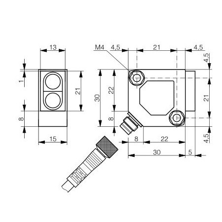 Difuzni senzor s prigušivačem pozadine 30x30x15