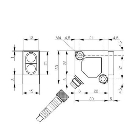 Difuzni senzor s prigušivačem pozadine 30x30x15