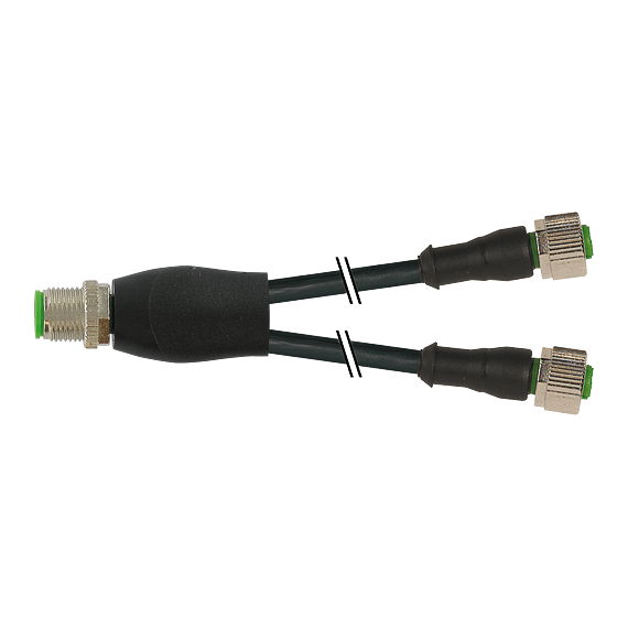 M12 muški ravni 4-polni Y – M12 ženski ravni 3-polni konektor, crni