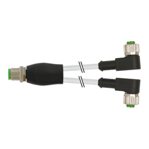 M12 muški ravni 4-polni Y – M12 ženski pod kutom 3-polni konektor, sivi