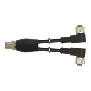 M12 muški ravni 4-polni Y – M12 ženski pod kutom 3-polni konektor, crni