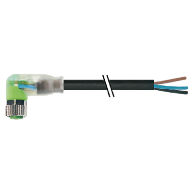 M8 Konektor - ženski pod kutom, crni, 4-polni, 3xLED