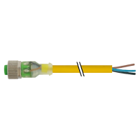 M12 Konektor – ženski ravni, žuti, 3-polni, 2xLED