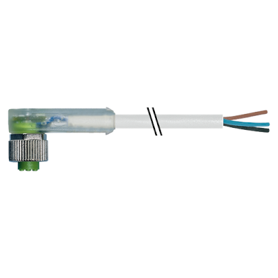 M12 Konektor – ženski pod kutom, sivi, 3-polni, 2xLED