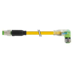 M8 Konektor – muški ravni/ženski pod kutom 2xLED, žuti, 3-polni