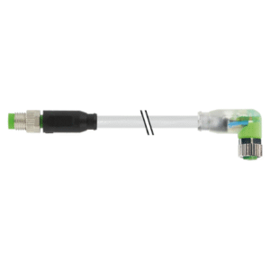 M8 Konektor – muški ravni/ženski pod kutom 2xLED, sivi, 3-polni