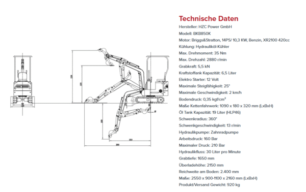 Mini Bager benzin BKB850K + 3 dodatna alata!